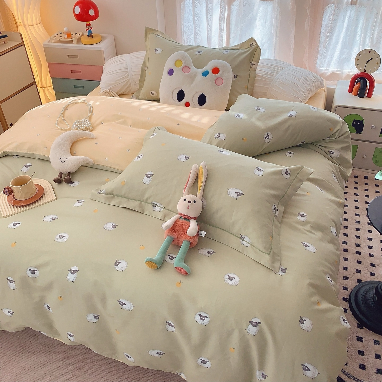 91家纺网 家纺一手货源 找家纺 奈萝家纺 2025新款全棉纯棉小清新印花四件套-第二波 小羊肖恩