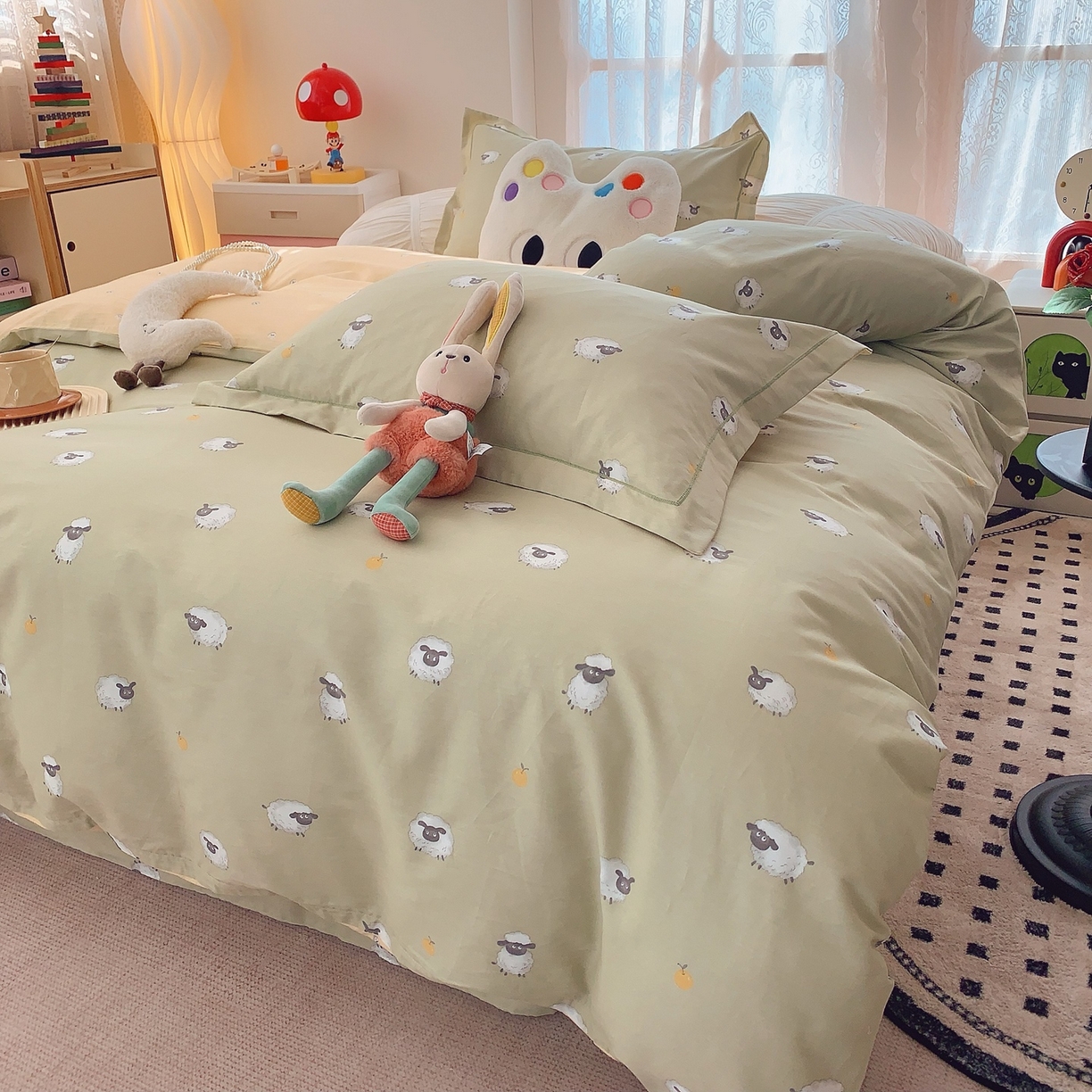 91家纺网 家纺一手货源 找家纺 奈萝家纺 2025新款全棉纯棉小清新印花四件套-第二波 小羊肖恩