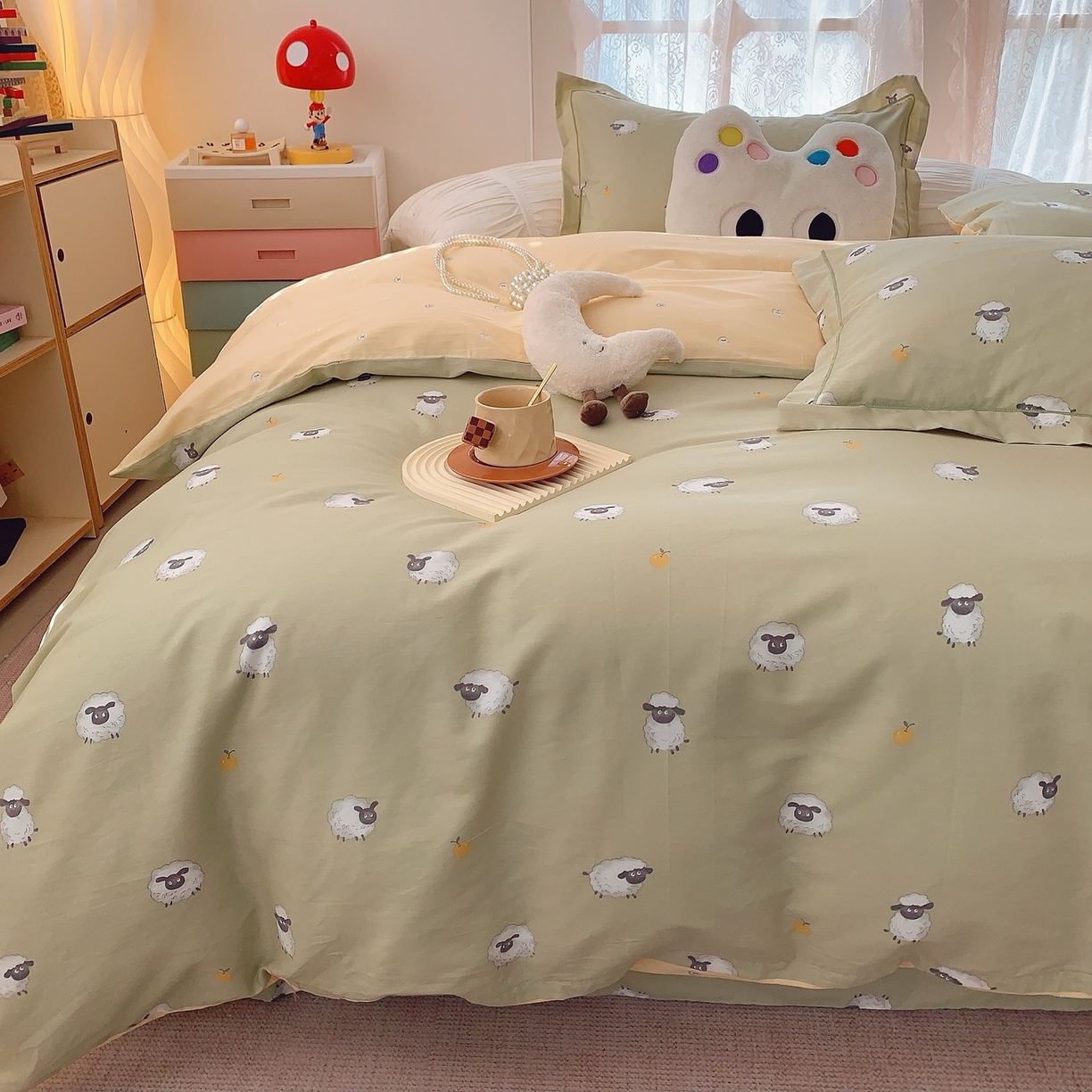 91家纺网 家纺一手货源 找家纺 奈萝家纺 2025新款全棉纯棉小清新印花四件套-第二波 小羊肖恩