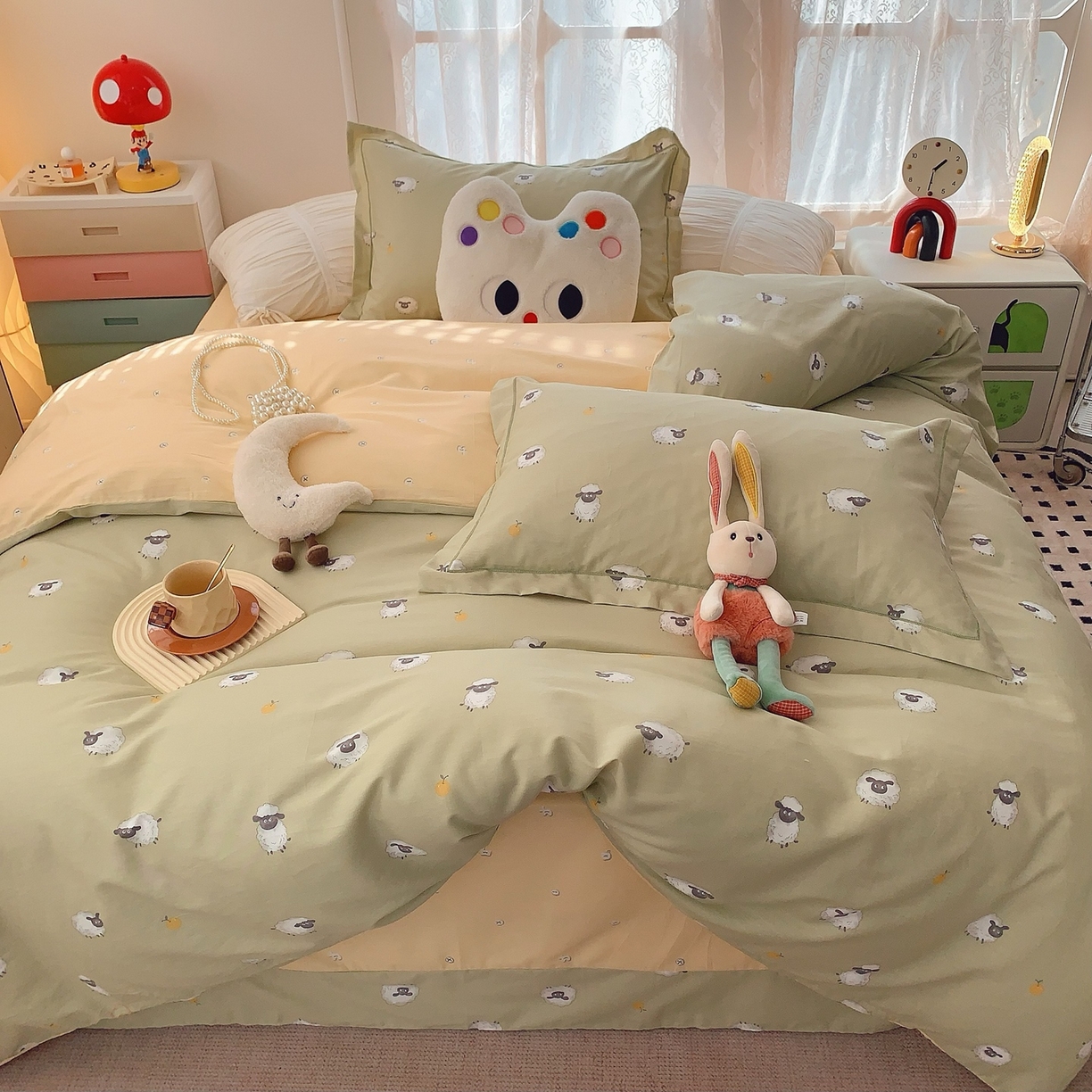 91家纺网 家纺一手货源 找家纺 奈萝家纺 2025新款全棉纯棉小清新印花四件套-第二波 小羊肖恩