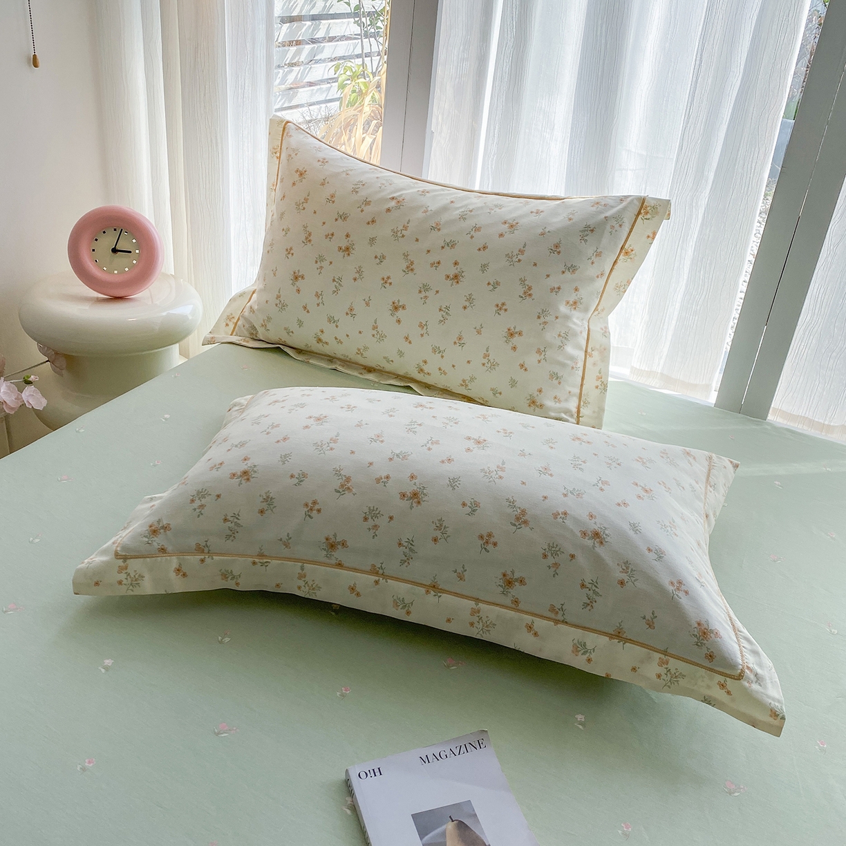 91家纺网 家纺一手货源 找家纺 钰锦铂2026新款直播爆款全棉四件套13070吊边床单一字绣印花纯棉三件套四件套 春茶弥香-桔