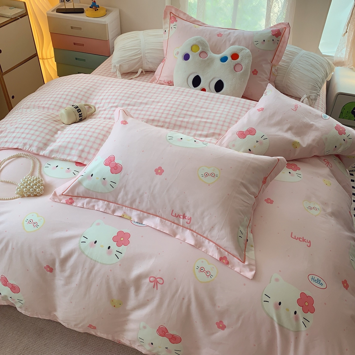 91家纺网 家纺一手货源 找家纺 奈萝家纺 2025新款全棉纯棉小清新印花四件套-第二波 小猫咪