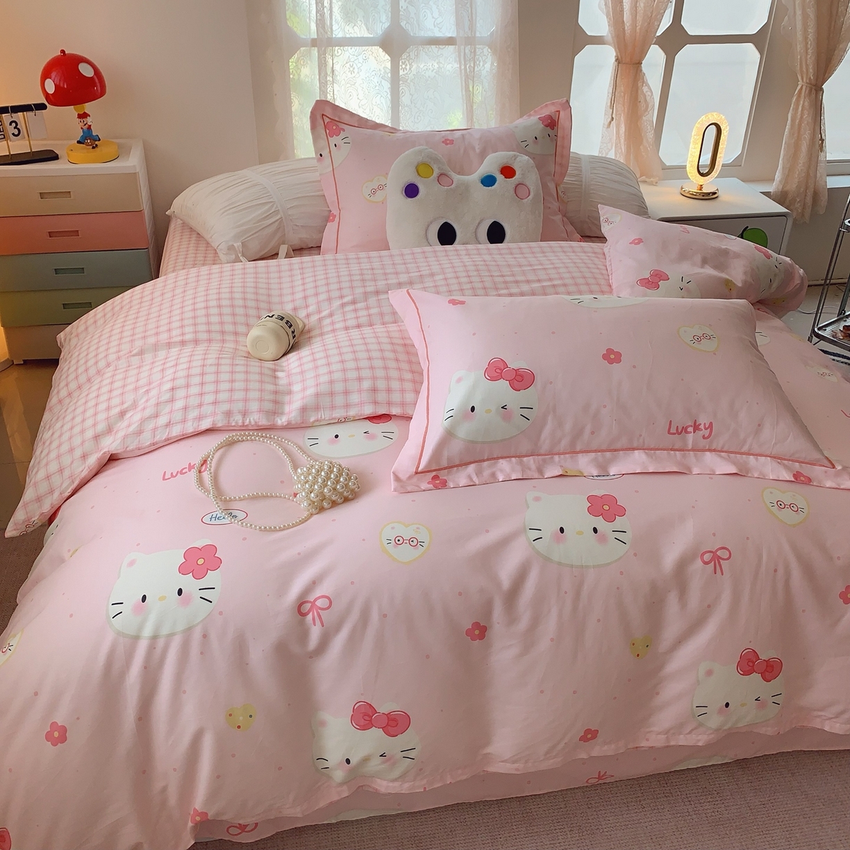 91家纺网 家纺一手货源 找家纺 奈萝家纺 2025新款全棉纯棉小清新印花四件套-第二波 小猫咪