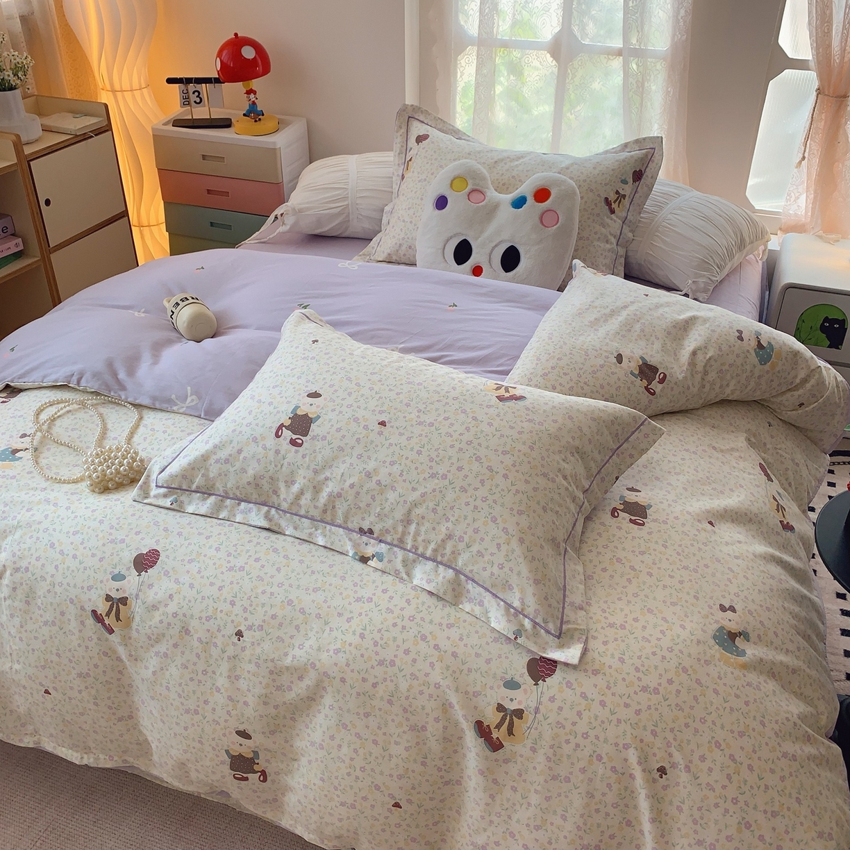 91家纺网 家纺一手货源 找家纺 奈萝家纺 2025新款全棉纯棉小清新印花四件套-第二波 小花熊