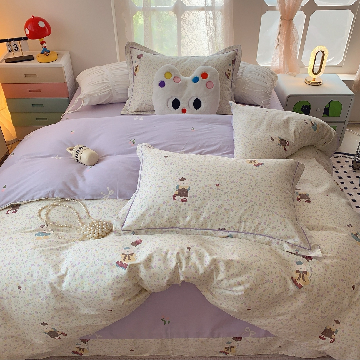 91家纺网 家纺一手货源 找家纺 奈萝家纺 2025新款全棉纯棉小清新印花四件套-第二波 小花熊