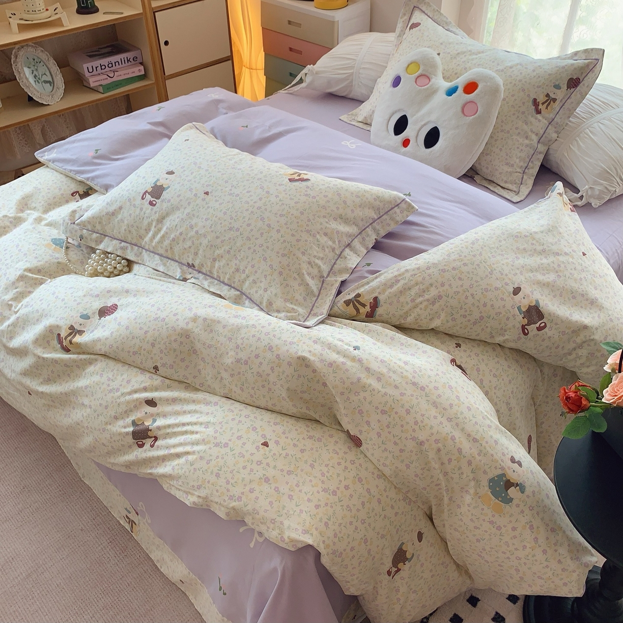 91家纺网 家纺一手货源 找家纺 奈萝家纺 2025新款全棉纯棉小清新印花四件套-第二波 小花熊