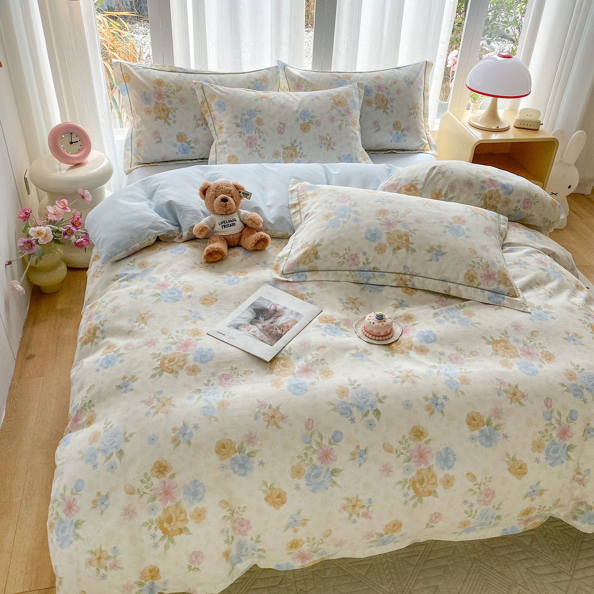 91家纺网 家纺一手货源 找家纺 钰锦铂2026新款直播爆款全棉四件套13070吊边床单一字绣印花纯棉三件套四件套 花萃清风-兰