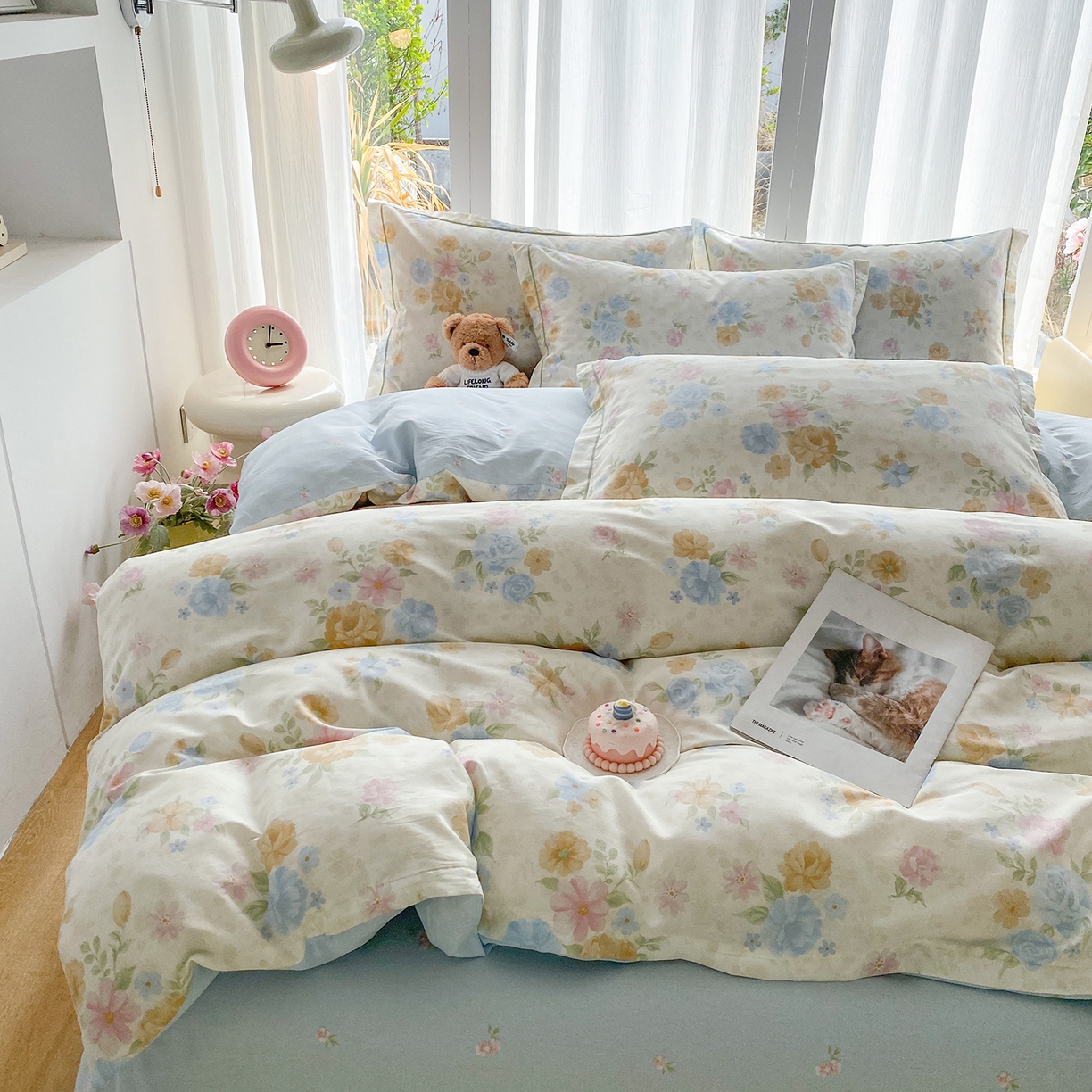 91家纺网 家纺一手货源 找家纺 钰锦铂2026新款直播爆款全棉四件套13070吊边床单一字绣印花纯棉三件套四件套 花萃清风-兰