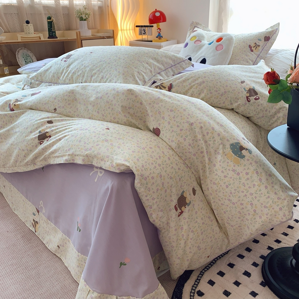 91家纺网 家纺一手货源 找家纺 奈萝家纺 2025新款全棉纯棉小清新印花四件套-第二波 小花熊