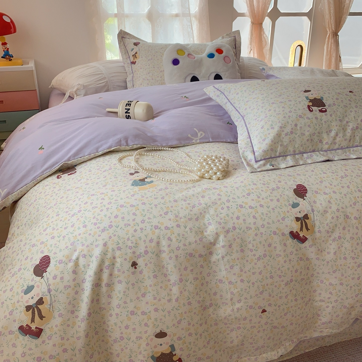 91家纺网 家纺一手货源 找家纺 奈萝家纺 2025新款全棉纯棉小清新印花四件套-第二波 小花熊