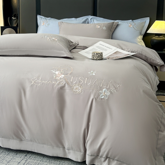 91家纺网 家纺一手货源 找家纺 AB家纺  2026年新款全棉绣花四件套—春妍 春妍-银灰