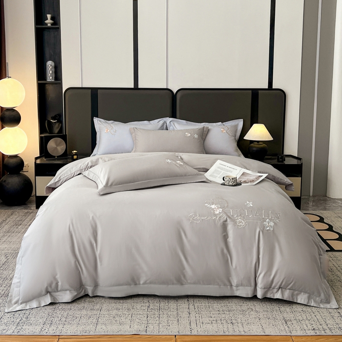 AB家纺  2026年新款全棉绣花四件套—春妍 春妍-银灰