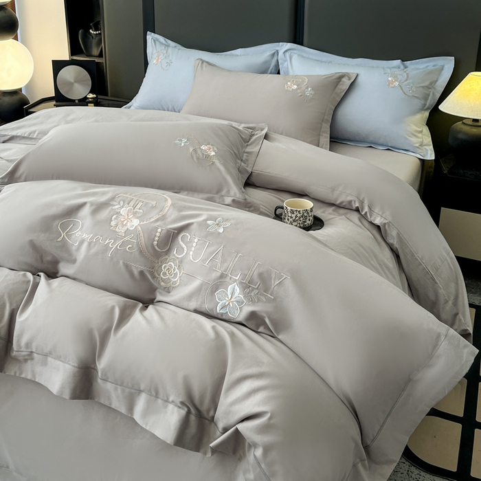 91家纺网 家纺一手货源 找家纺 AB家纺  2026年新款全棉绣花四件套—春妍 春妍-银灰