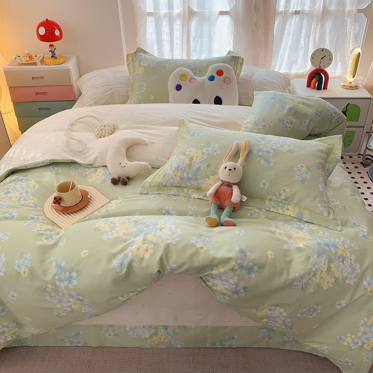 91家纺网 家纺一手货源 找家纺 奈萝家纺 2025新款全棉纯棉小清新印花四件套-第二波 夏末青花