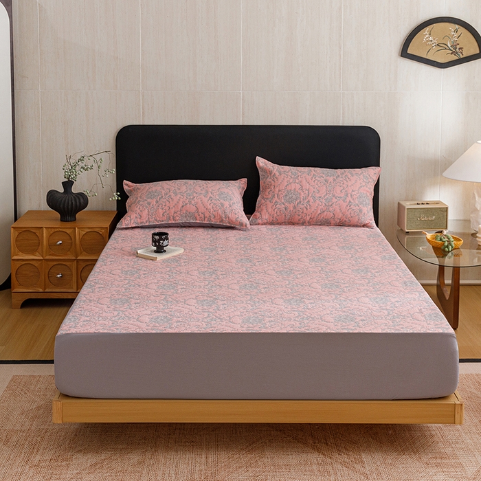 悦然毛巾被 2026新款全棉三层纱加厚纱布枕套床笠三件套 欧韵粉