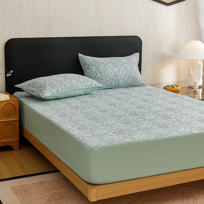 91家纺网 家纺一手货源 找家纺 悦然毛巾被 2026新款全棉三层纱加厚纱布枕套床笠三件套 清禾蓝