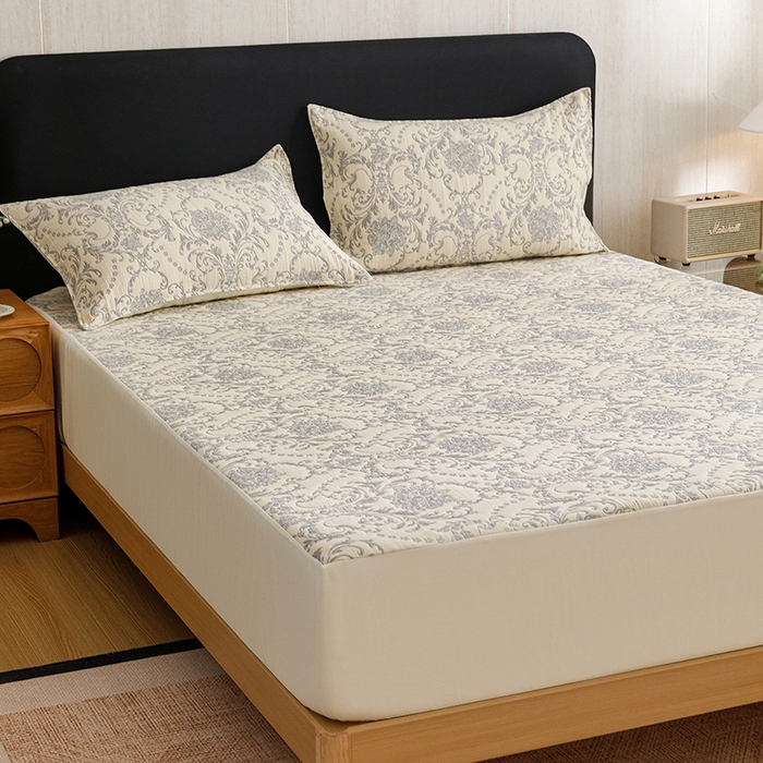 91家纺网 家纺一手货源 找家纺 悦然毛巾被 2026新款全棉三层纱加厚纱布枕套床笠三件套 欧韵米白