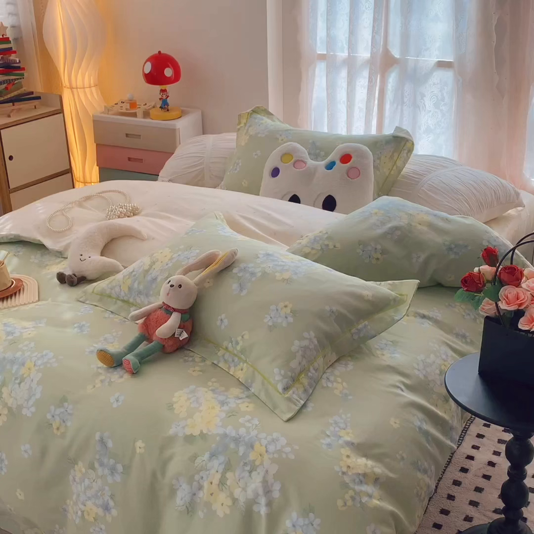 91家纺网 家纺一手货源 找家纺 奈萝家纺 2025新款全棉纯棉小清新印花四件套-第二波 夏末青花