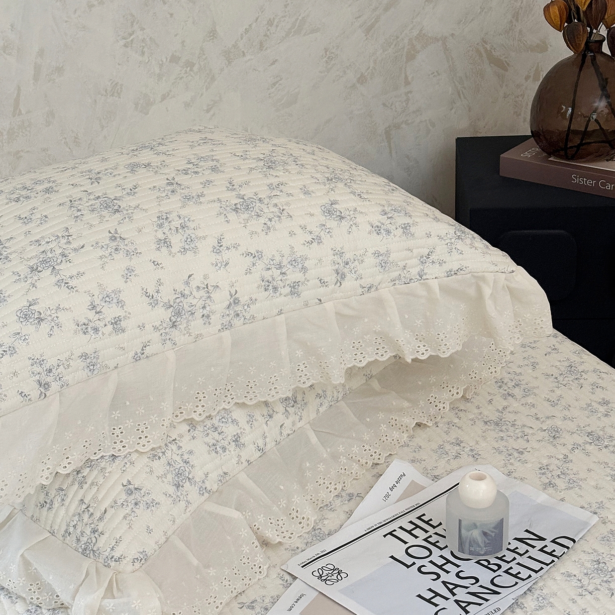 91家纺网 家纺一手货源 找家纺 满座家居 2026新款法式纯棉花边全棉床盖四件套小碎花田园风 南枝