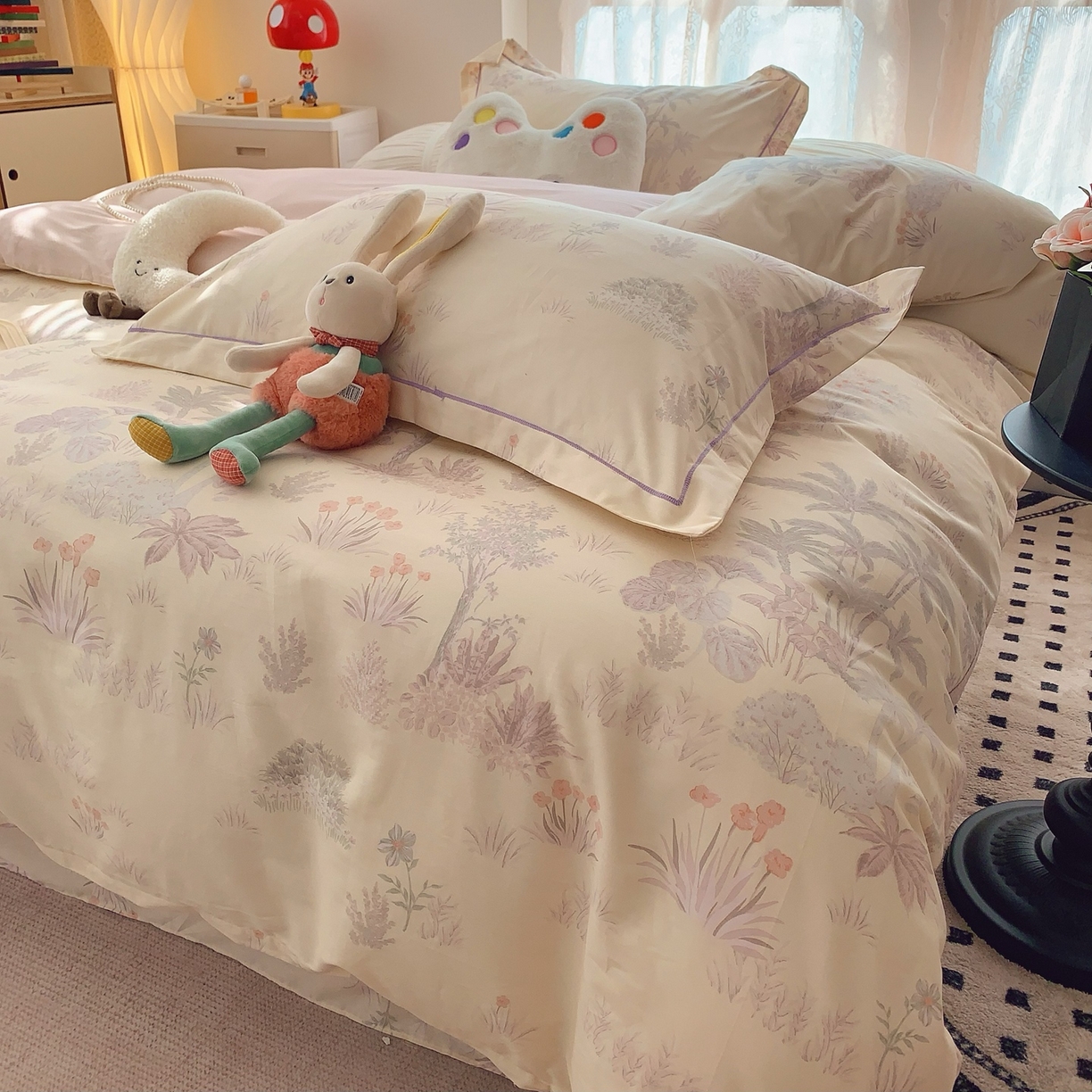 91家纺网 家纺一手货源 找家纺 奈萝家纺 2025新款全棉纯棉小清新印花四件套-第二波 雾迟