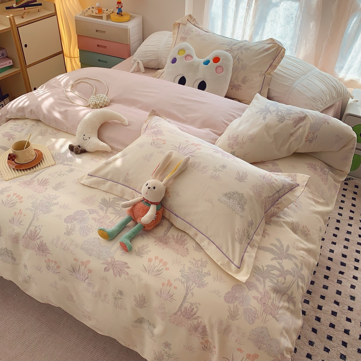 91家纺网 家纺一手货源 找家纺 奈萝家纺 2025新款全棉纯棉小清新印花四件套-第二波 雾迟