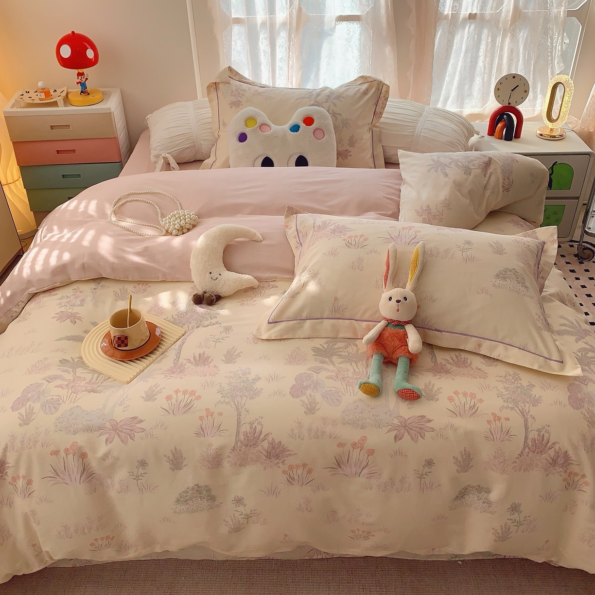 91家纺网 家纺一手货源 找家纺 奈萝家纺 2025新款全棉纯棉小清新印花四件套-第二波 雾迟