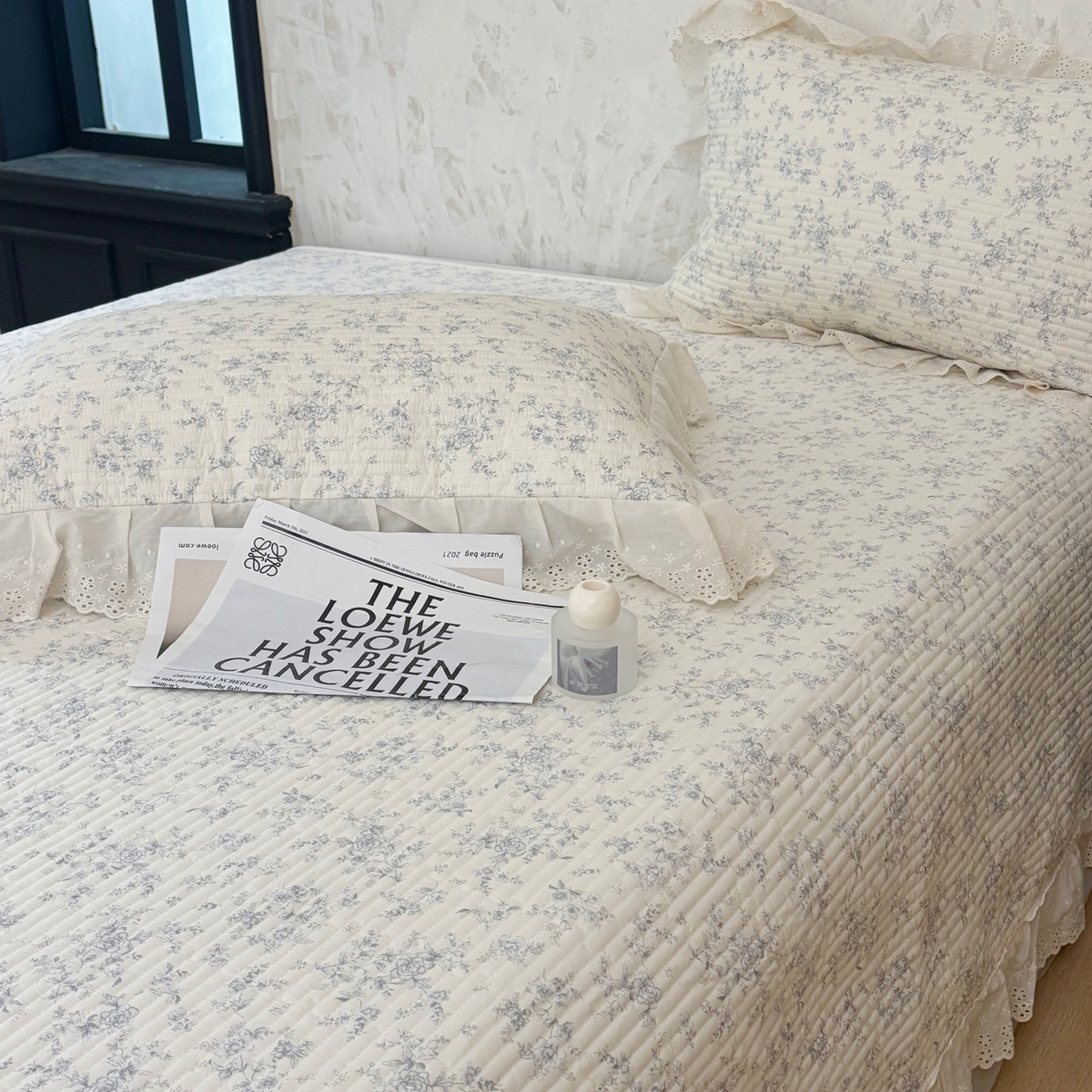 91家纺网 家纺一手货源 找家纺 满座家居 2026新款法式纯棉花边全棉床盖四件套小碎花田园风 南枝