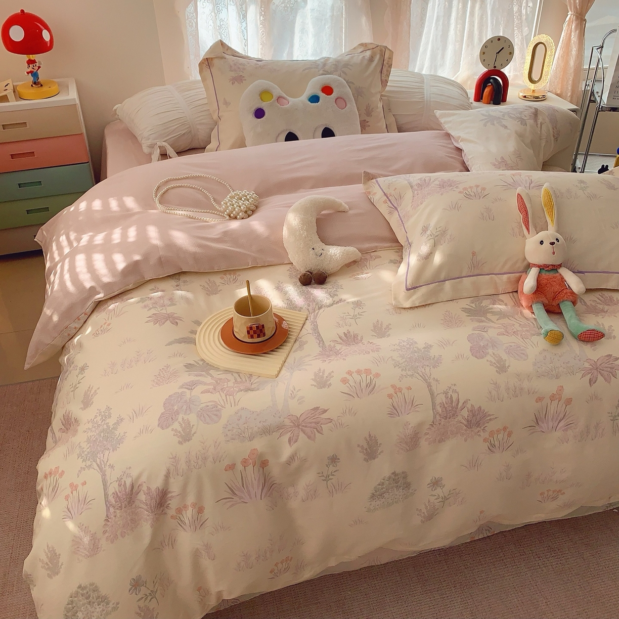 91家纺网 家纺一手货源 找家纺 奈萝家纺 2025新款全棉纯棉小清新印花四件套-第二波 雾迟