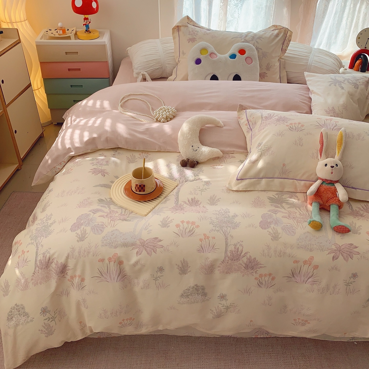 91家纺网 家纺一手货源 找家纺 奈萝家纺 2025新款全棉纯棉小清新印花四件套-第二波 雾迟