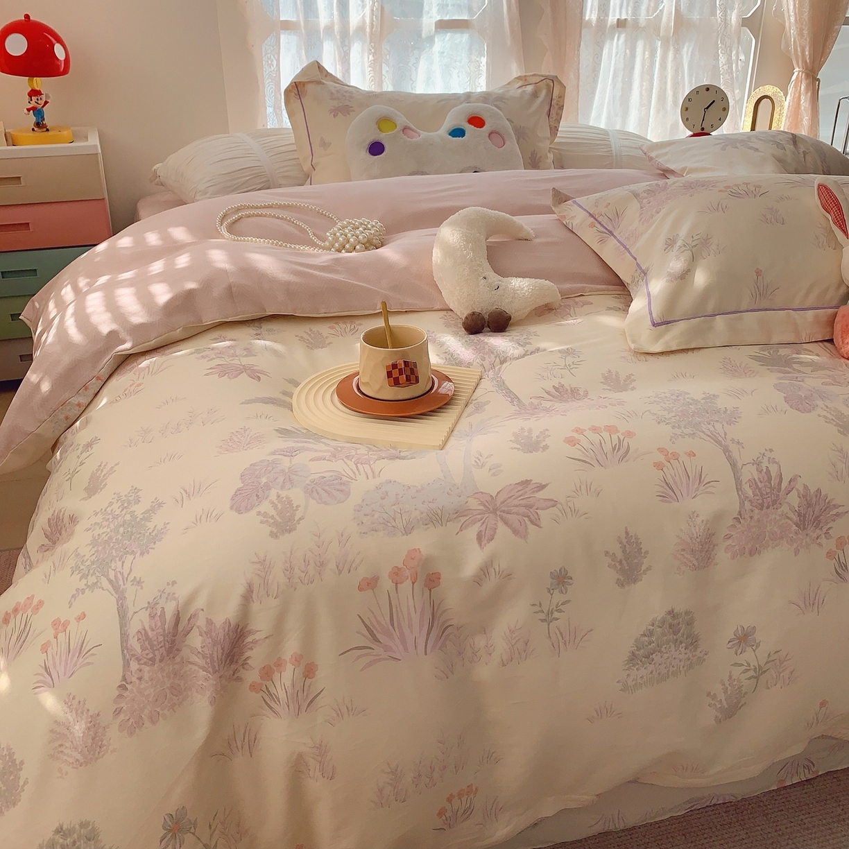 91家纺网 家纺一手货源 找家纺 奈萝家纺 2025新款全棉纯棉小清新印花四件套-第二波 雾迟