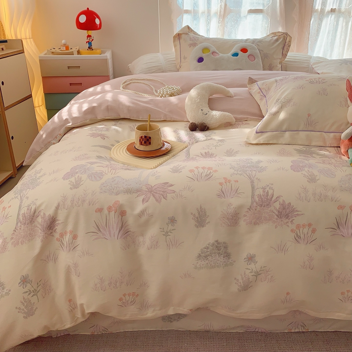 91家纺网 家纺一手货源 找家纺 奈萝家纺 2025新款全棉纯棉小清新印花四件套-第二波 雾迟