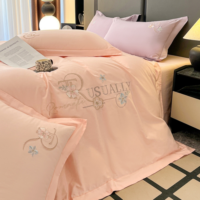 91家纺网 家纺一手货源 找家纺 AB家纺  2026年新款全棉绣花四件套—春妍 春妍-粉玉