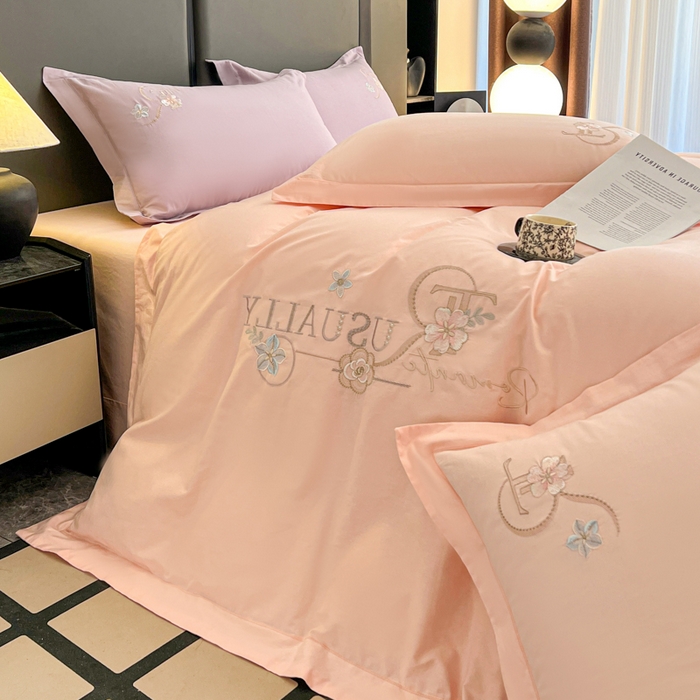 91家纺网 家纺一手货源 找家纺 AB家纺  2026年新款全棉绣花四件套—春妍 春妍-粉玉