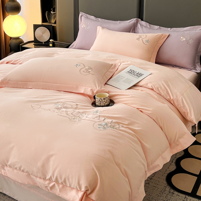 91家纺网 家纺一手货源 找家纺 AB家纺  2026年新款全棉绣花四件套—春妍 春妍-粉玉