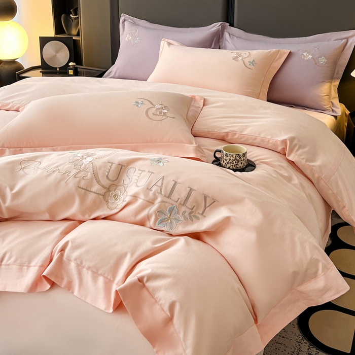 91家纺网 家纺一手货源 找家纺 AB家纺  2026年新款全棉绣花四件套—春妍 春妍-粉玉