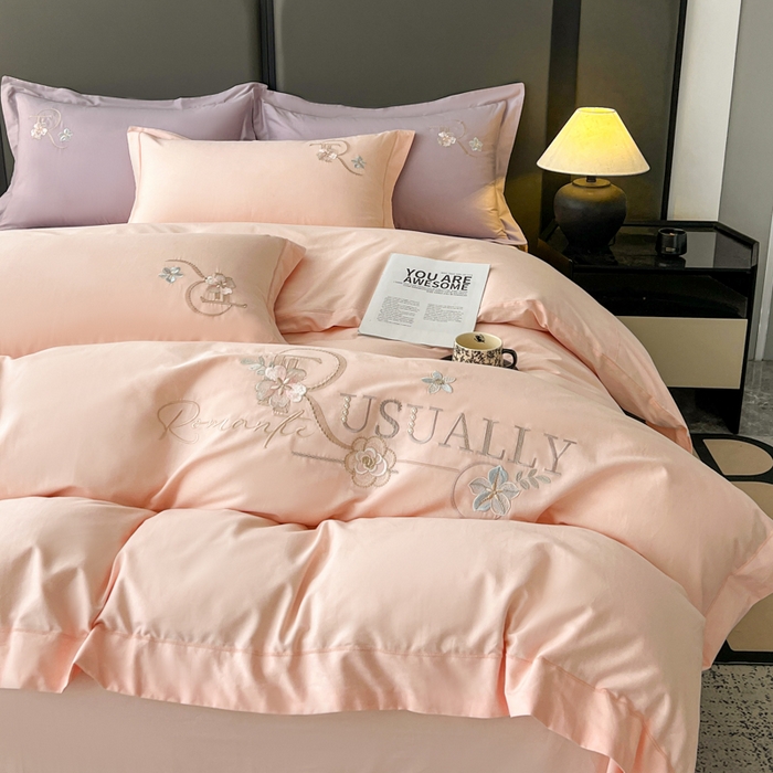 91家纺网 家纺一手货源 找家纺 AB家纺  2026年新款全棉绣花四件套—春妍 春妍-粉玉