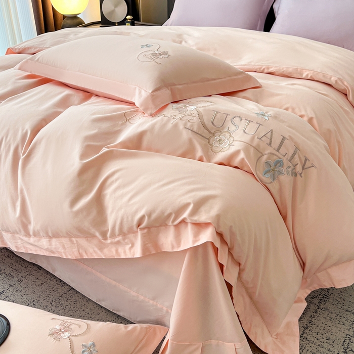 91家纺网 家纺一手货源 找家纺 AB家纺  2026年新款全棉绣花四件套—春妍 春妍-粉玉