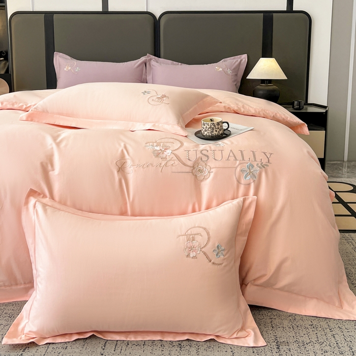 91家纺网 家纺一手货源 找家纺 AB家纺  2026年新款全棉绣花四件套—春妍 春妍-粉玉