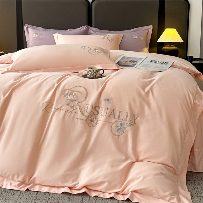 91家纺网 家纺一手货源 找家纺 AB家纺  2026年新款全棉绣花四件套—春妍 春妍-粉玉