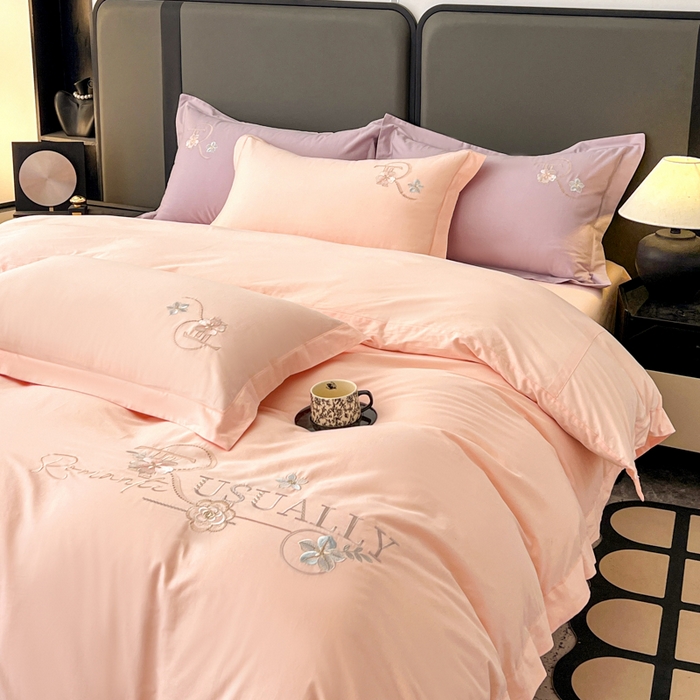 91家纺网 家纺一手货源 找家纺 AB家纺  2026年新款全棉绣花四件套—春妍 春妍-粉玉