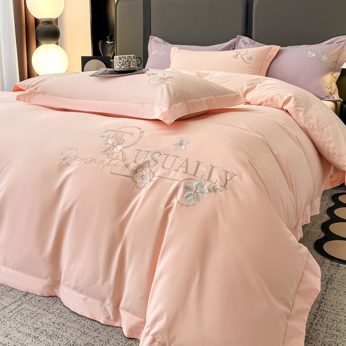 91家纺网 家纺一手货源 找家纺 AB家纺  2026年新款全棉绣花四件套—春妍 春妍-粉玉