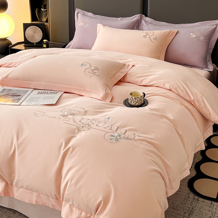 91家纺网 家纺一手货源 找家纺 AB家纺  2026年新款全棉绣花四件套—春妍 春妍-粉玉