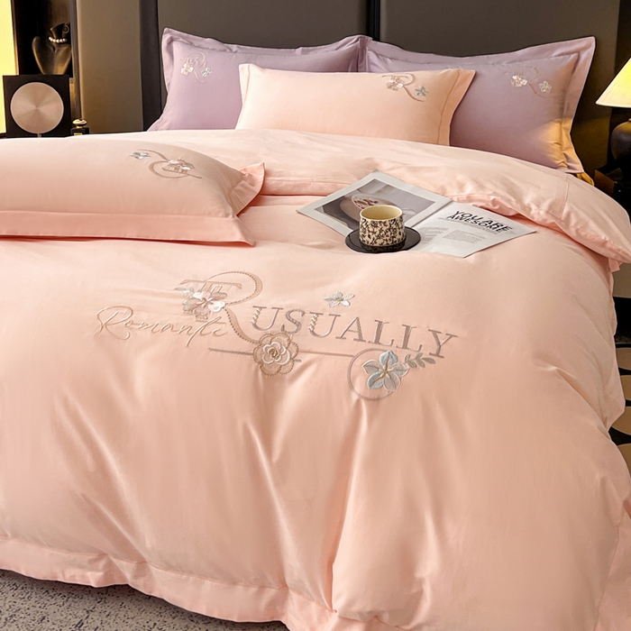 91家纺网 家纺一手货源 找家纺 AB家纺  2026年新款全棉绣花四件套—春妍 春妍-粉玉