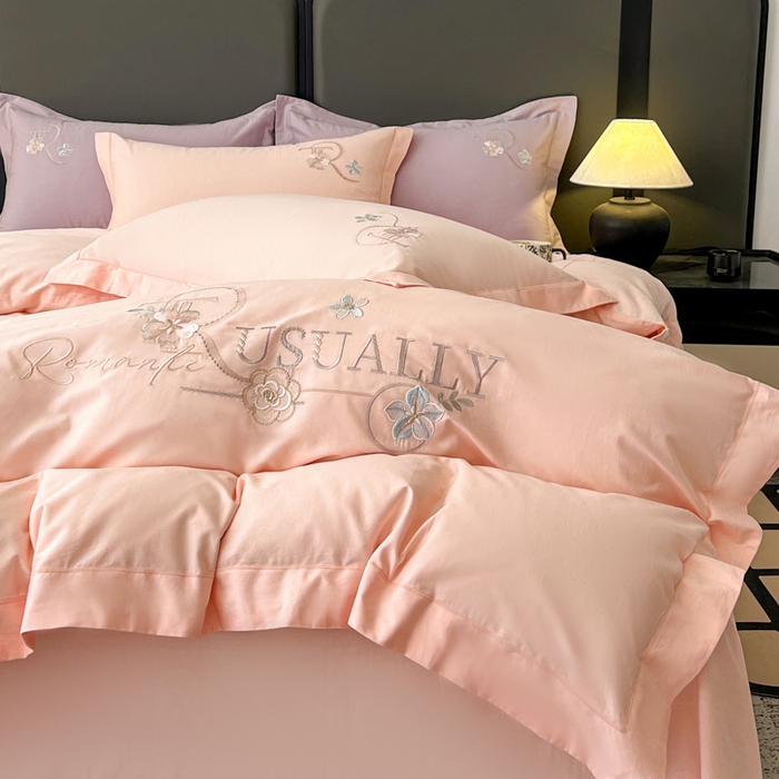 91家纺网 家纺一手货源 找家纺 AB家纺  2026年新款全棉绣花四件套—春妍 春妍-粉玉