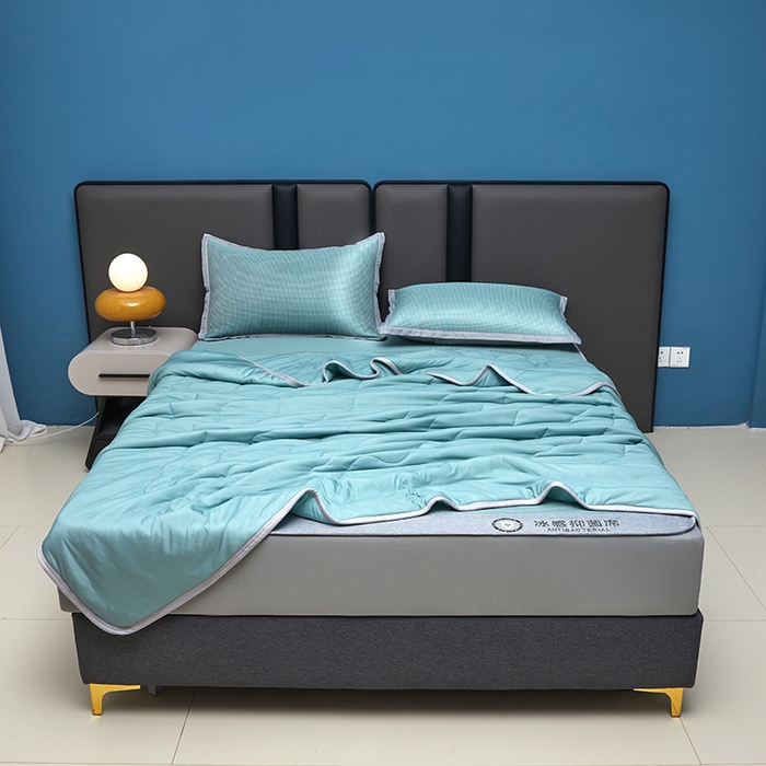 91家纺网 家纺一手货源 找家纺 铺尚美家纺 2026 新款A类复合加厚三明治抗菌碳光冰丝席子凉席三件套 抗菌碳光水丝席床笠款-水绿