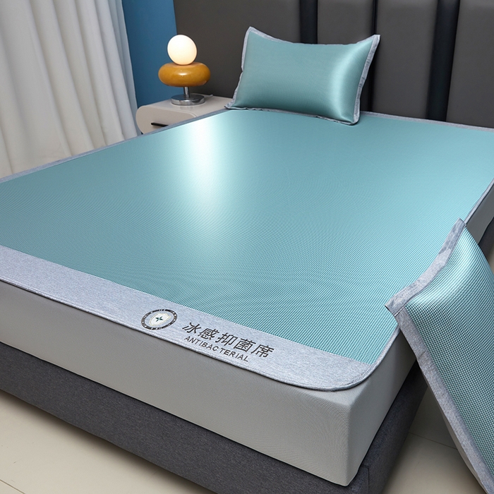 91家纺网 家纺一手货源 找家纺 铺尚美家纺 2026 新款A类复合加厚三明治抗菌碳光冰丝席子凉席三件套 抗菌碳光水丝席床笠款-水绿