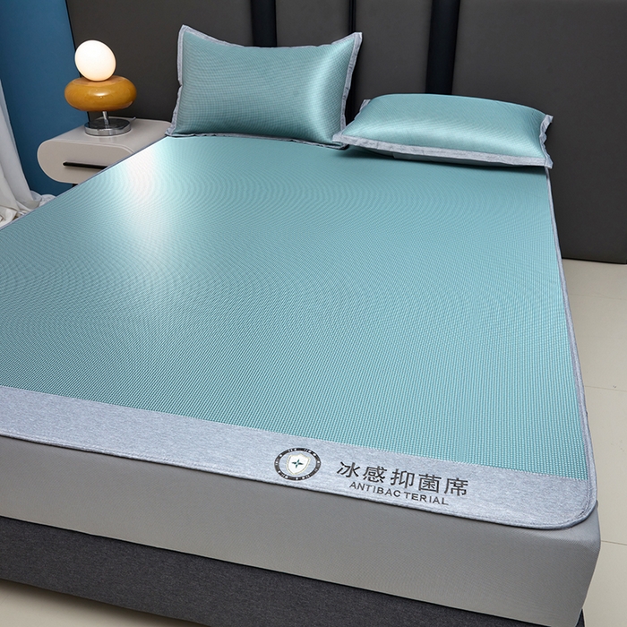 91家纺网 家纺一手货源 找家纺 铺尚美家纺 2026 新款A类复合加厚三明治抗菌碳光冰丝席子凉席三件套 抗菌碳光水丝席床笠款-水绿