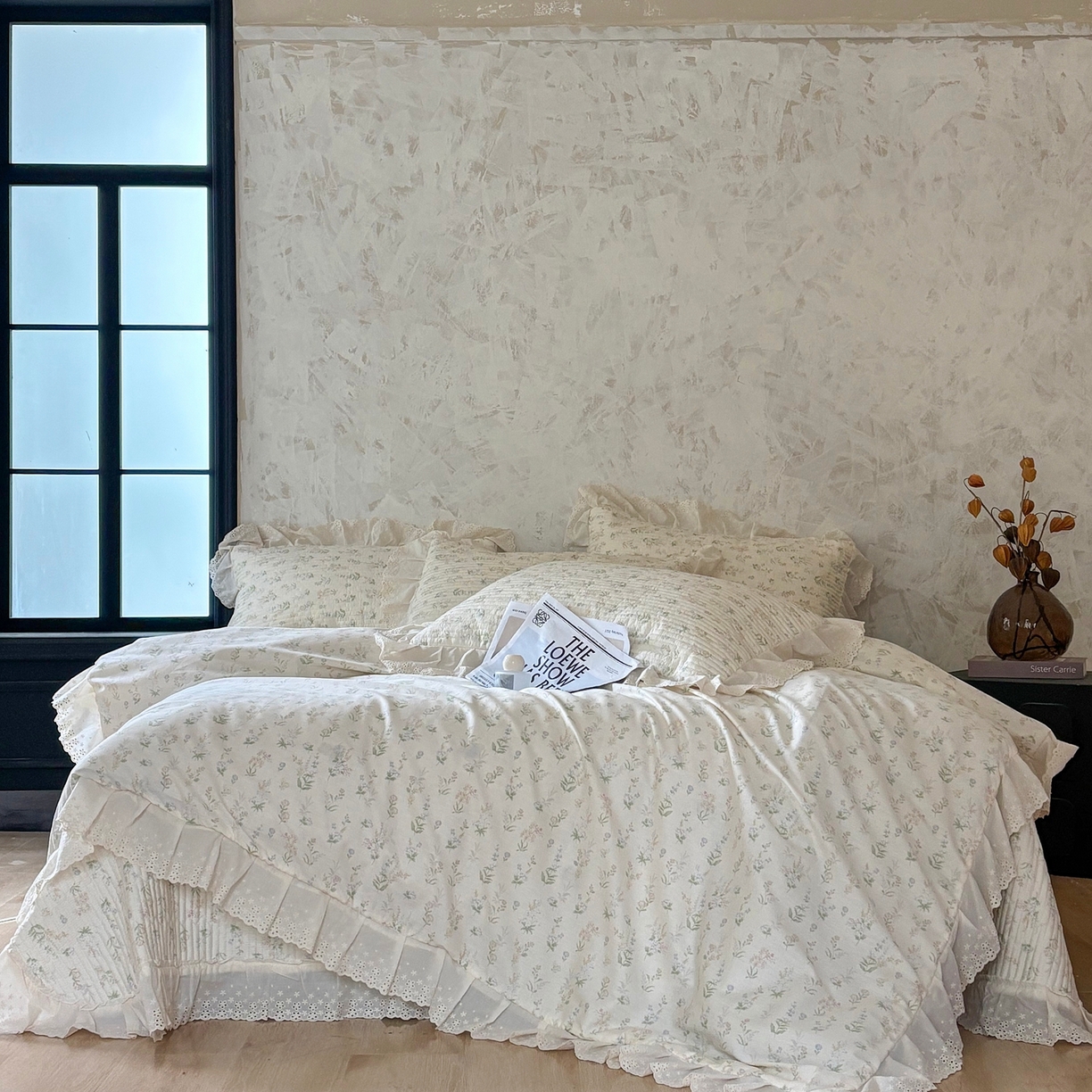 91家纺网 家纺一手货源 找家纺 满座家居 2026新款法式纯棉花边全棉床盖四件套小碎花田园风 青禾