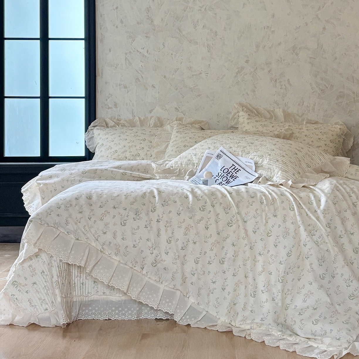 91家纺网 家纺一手货源 找家纺 满座家居 2026新款法式纯棉花边全棉床盖四件套小碎花田园风 青禾