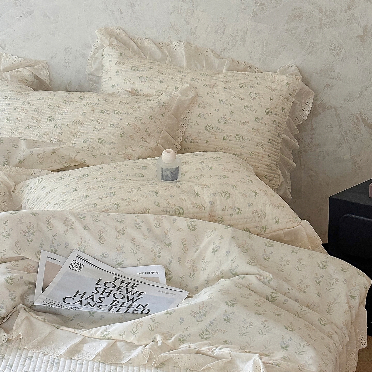 91家纺网 家纺一手货源 找家纺 满座家居 2026新款法式纯棉花边全棉床盖四件套小碎花田园风 青禾